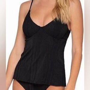 Swim Systems Textured Nora Tankini Bathing Suit Top Black Size Small